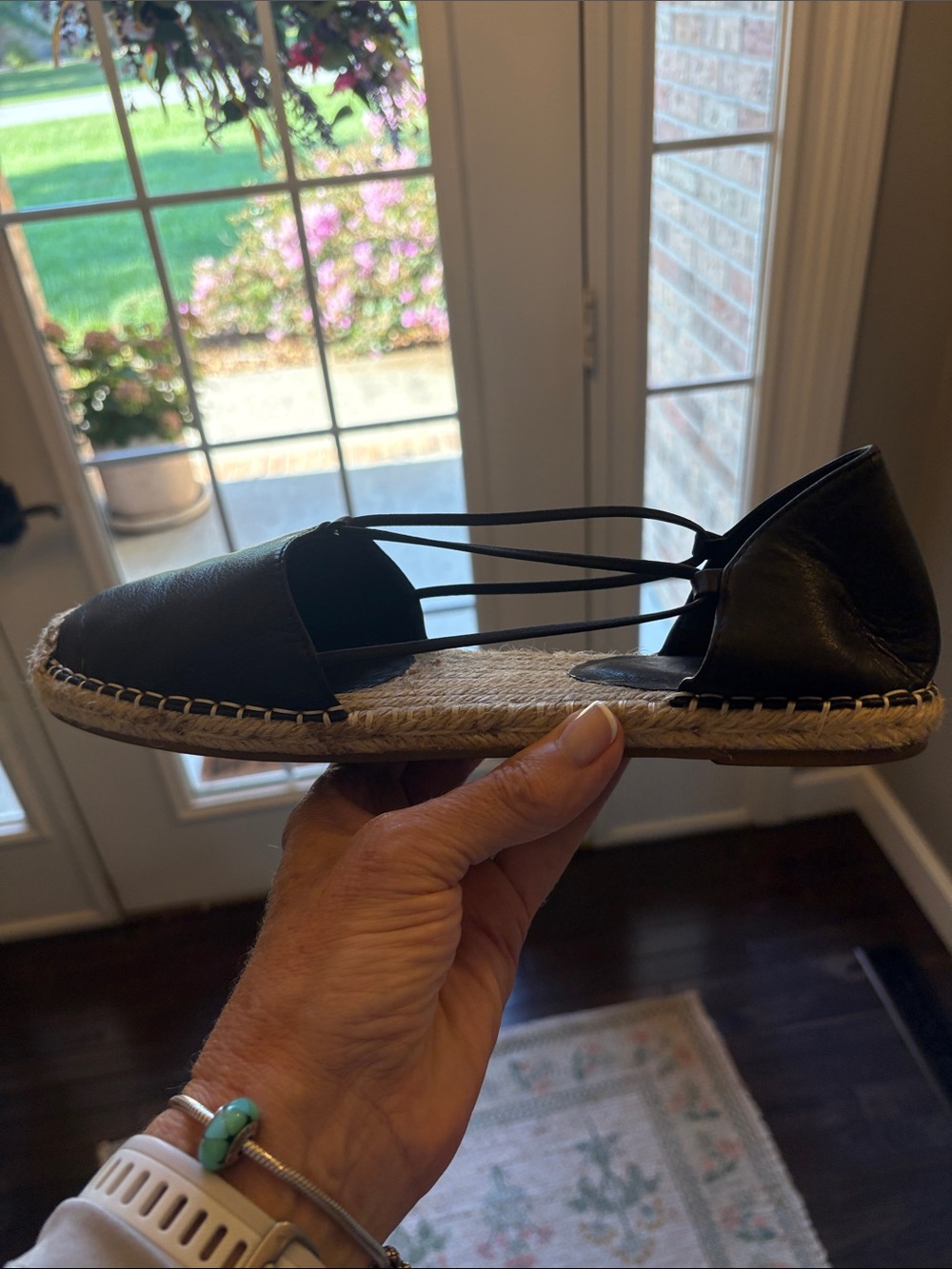 Eileen Fisher Black Leather Lace-Up Espadrille Flats